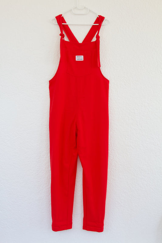 'Red ray-linen' Long dungaree