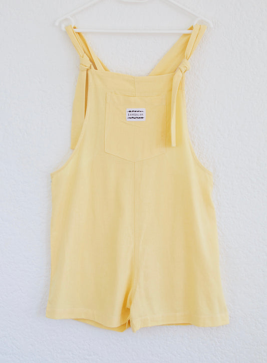 'Baby yellow ray-linen' Short dungaree