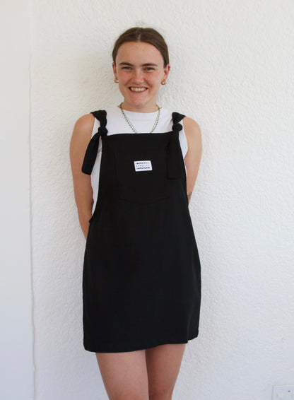 'Black ray-linen' Dress dungaree