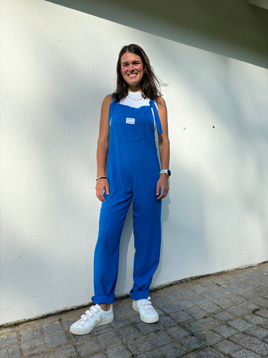 'Blue ray-linen' Long dungaree