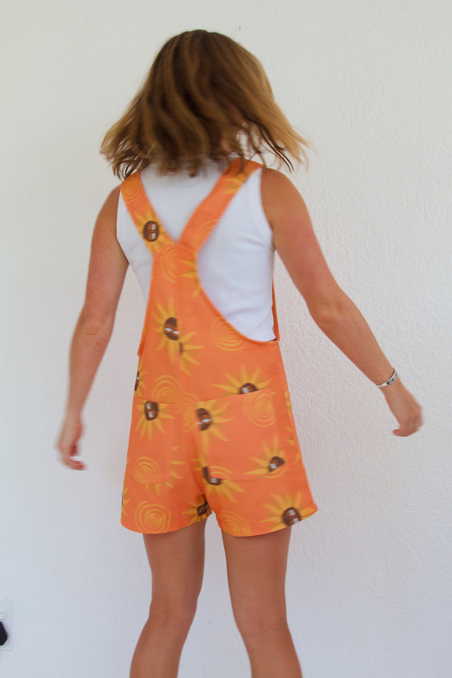 'Orange Sunflower' Short dungaree