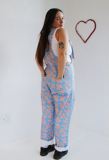 'Oopsie Daisies blue' Long dungaree