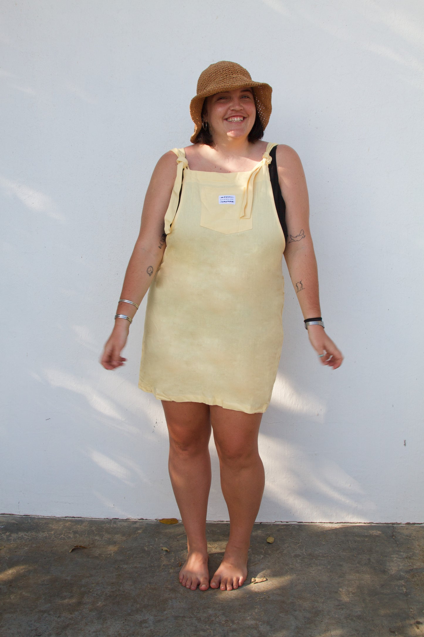 'Baby yellow ray-linen' Dress dungaree