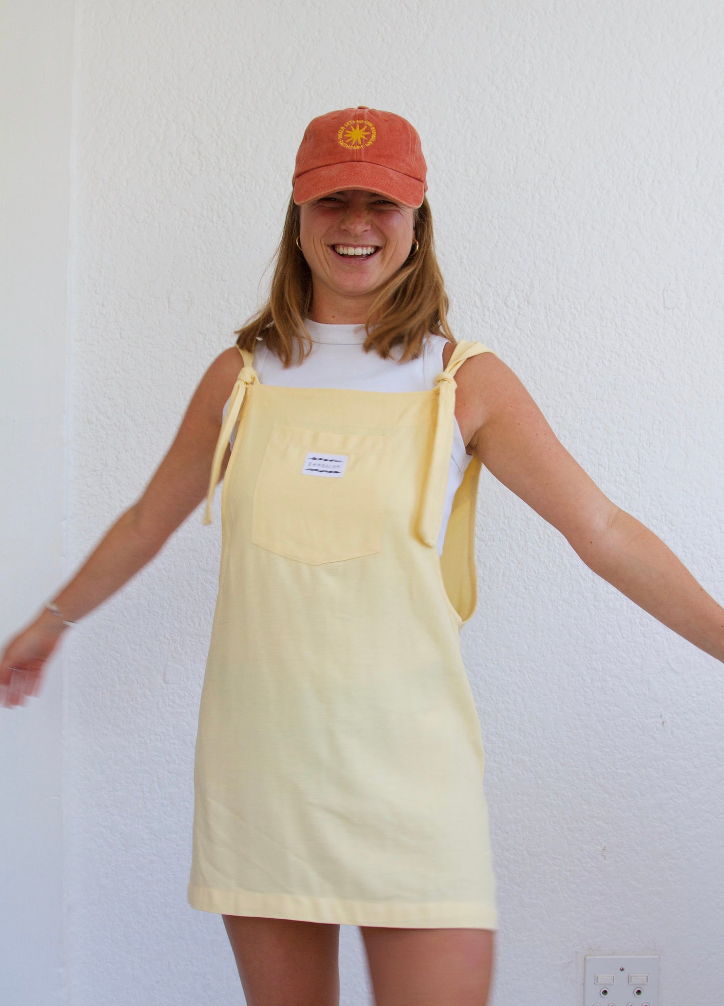 'Baby yellow ray-linen' Dress dungaree