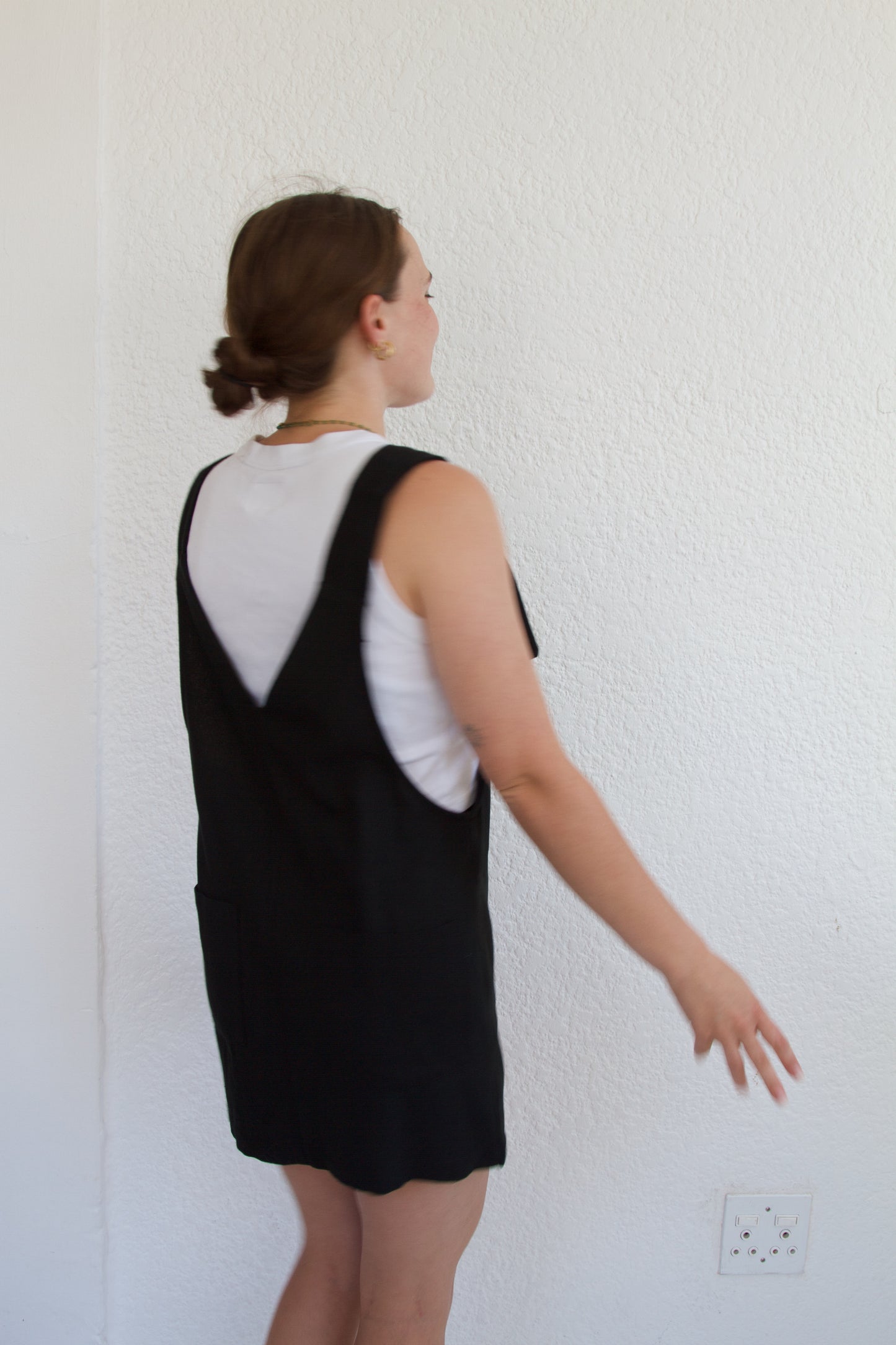 'Black ray-linen' Dress dungaree