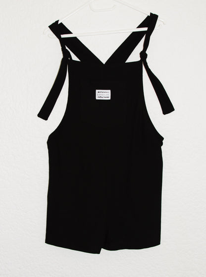 'Black ray-linen' Short dungaree