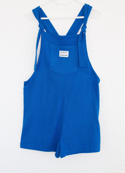 'Blue ray-linen' Short dungaree