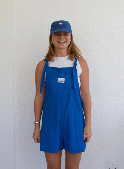 'Blue ray-linen' Short dungaree