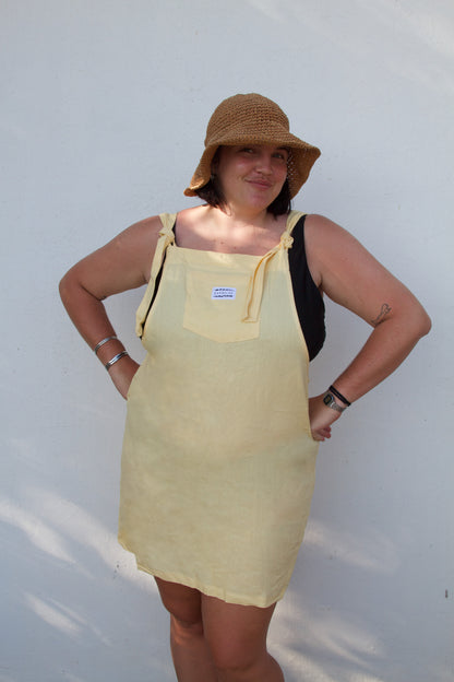 'Baby yellow ray-linen' Dress dungaree