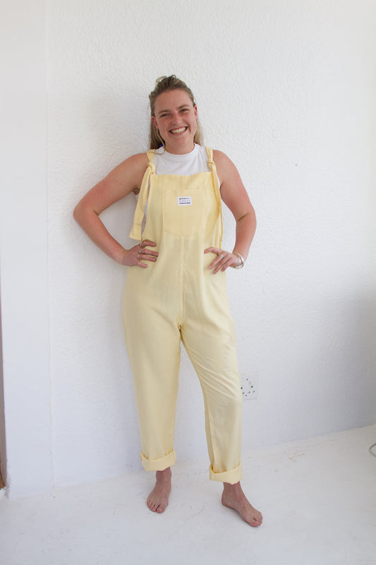 'Baby yellow ray-linen' Long dungaree