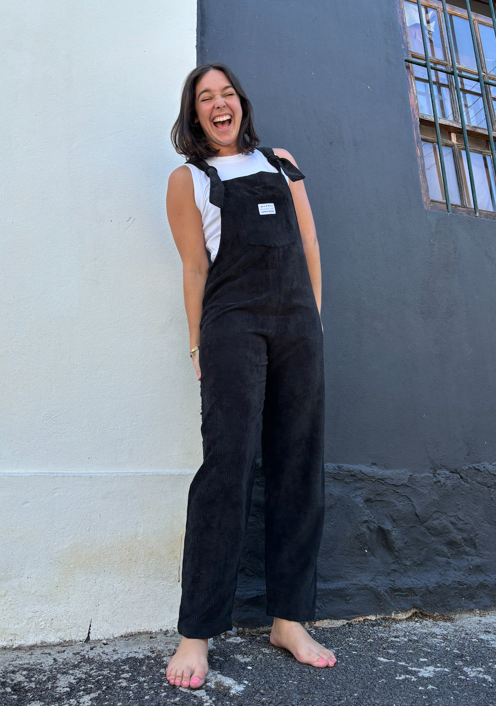 ‘Wide black cords’ Long dungaree